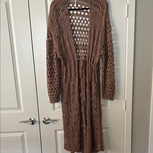 NEW LISTING! FREE PEOPLE CROCHET LONG DUSTER IN A BEAUTIFUL MAUVE COLOR
